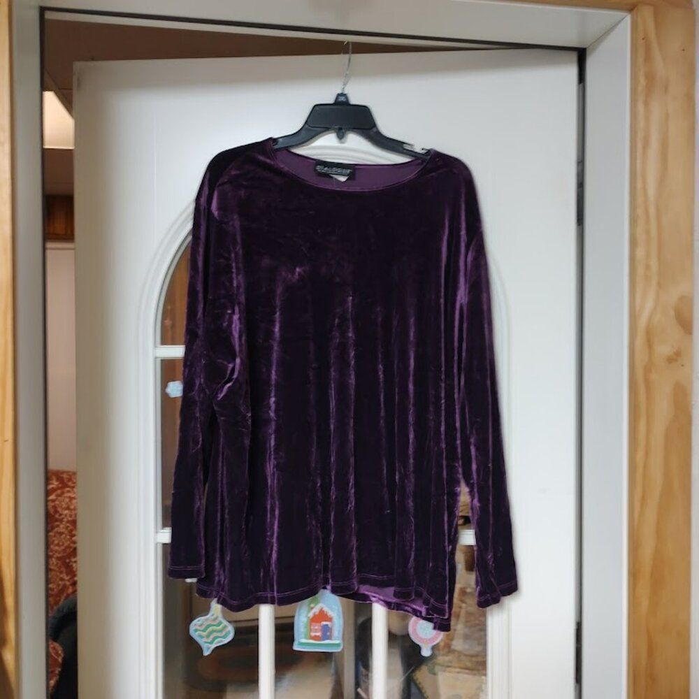 New Dialogue Purple Velvet Long Sleeve Top Size Women's 2X